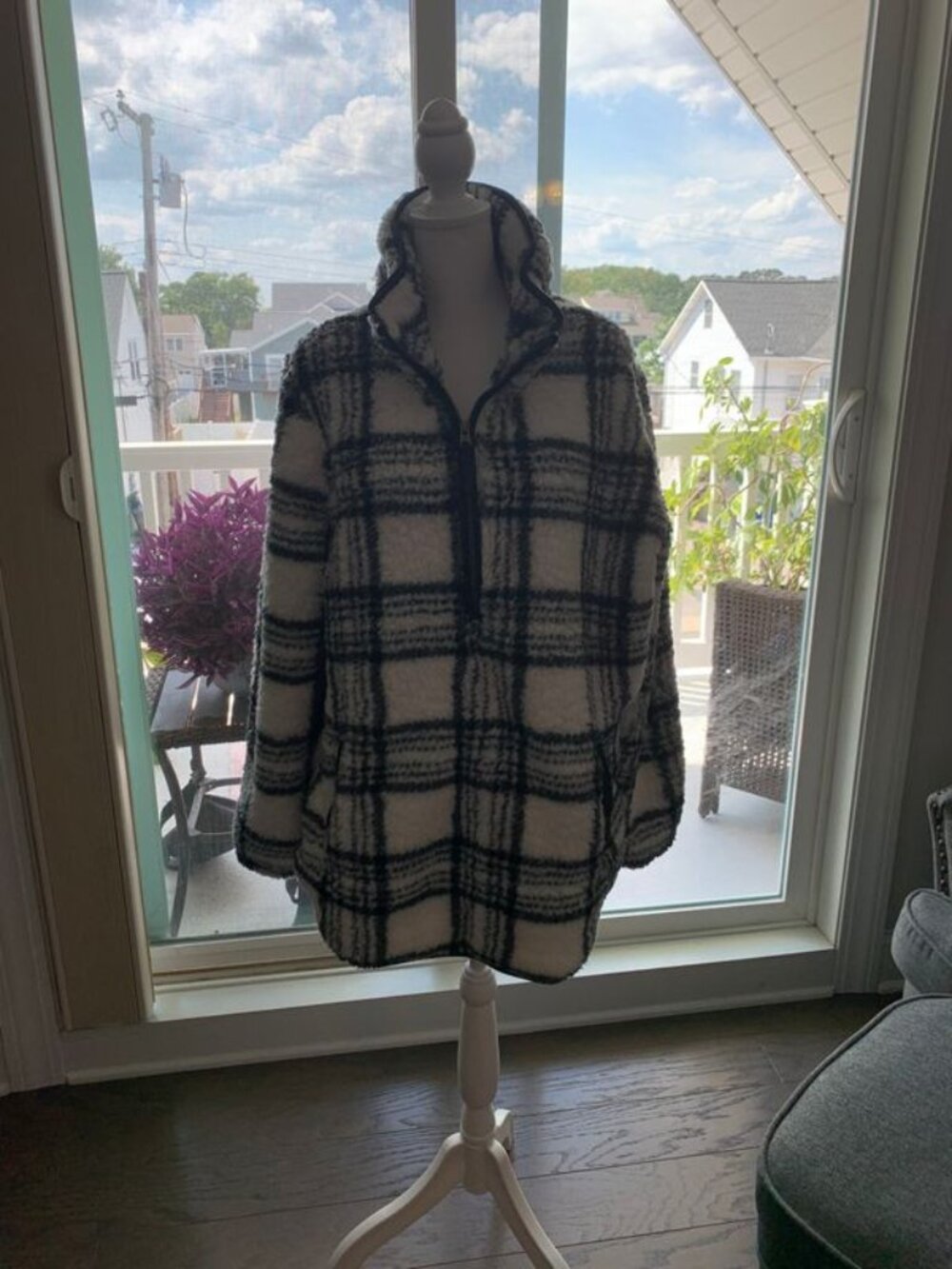 Abercrombie & Fitch Sherpa Fleece Jacket Plaid 1/4 Zip Women's XL